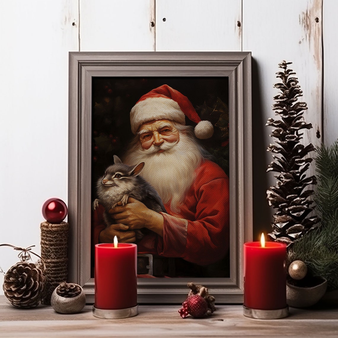 Santa Claus And His Chinchilla Christmas Wall Art Dog Gift Christmas Dog Winter Wall Art Santa Decor Santa Art Print Chinchilla Print - Image 3