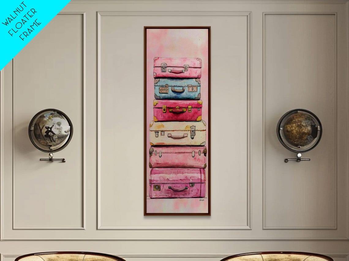 Stacked Suitcase Print Cottagecore Wall Art Whimsical Art Rustic Decor Light Pink Wall Art Vertical Gift Idea Above Sofa Art - Image 5