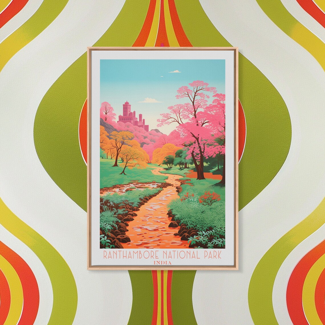 Ranthambore National Park India Blossoming Trees Fort View Travel Poster - Image 2