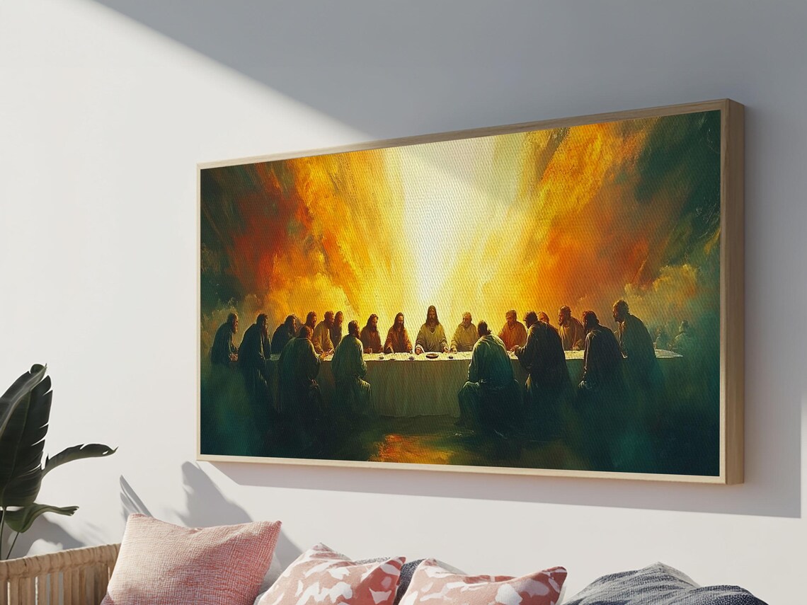 The Last Supper Oil Painting Jesus and Disciples Golden Light Christian Print