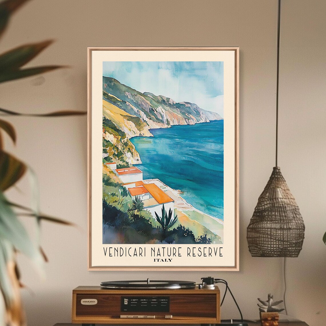 Vendicari Nature Reserve Italy Turquoise Bay Watercolor Poster - Image 3