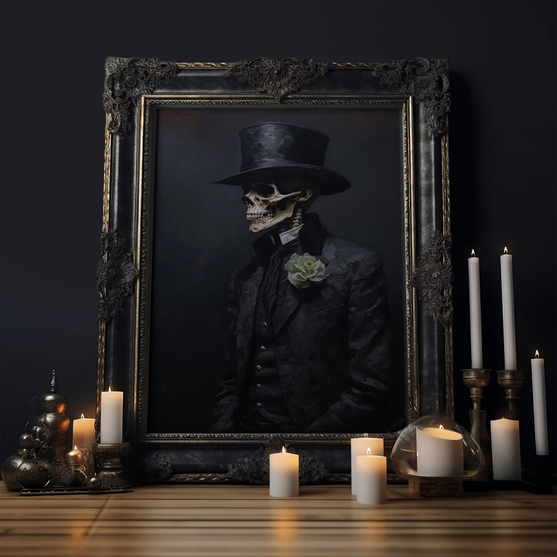 Dapper Gentleman Skeleton Halloween Art Print, Goth - Image 6