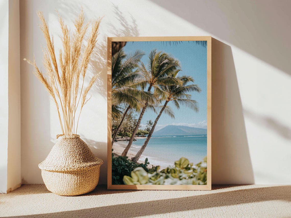 Tropical Palm Beach Turquoise Ocean Hawaii Watercolor Travel Poster - Image 5