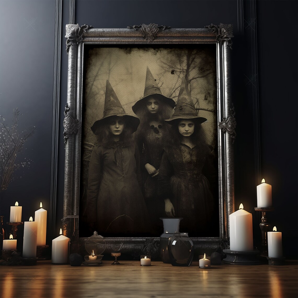 Spooky Witches Antique-Style Sepia Tintype Print - Image 3
