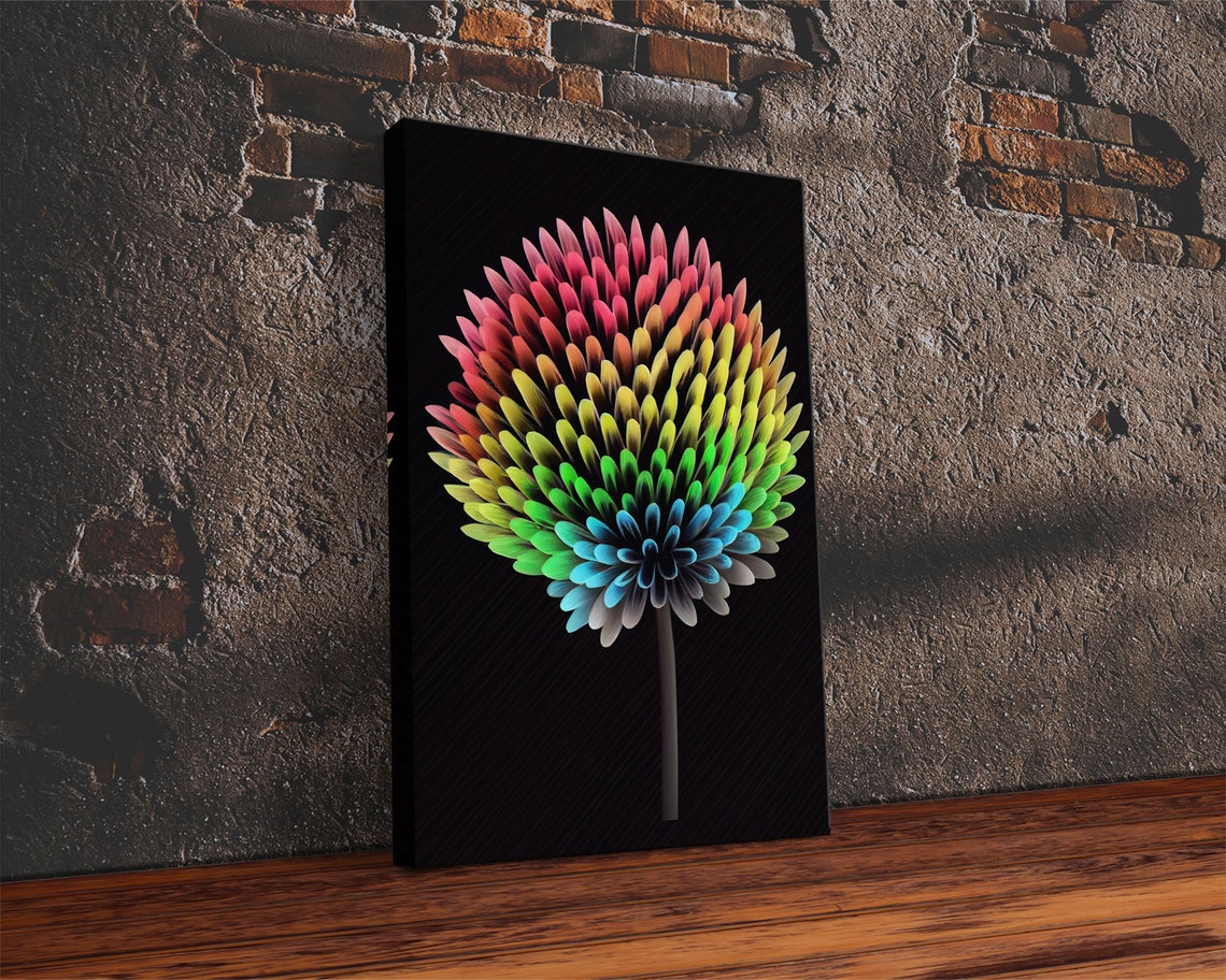 Rainbow Dandelion Flower Neon Colors Black Background Floral Poster - Image 2