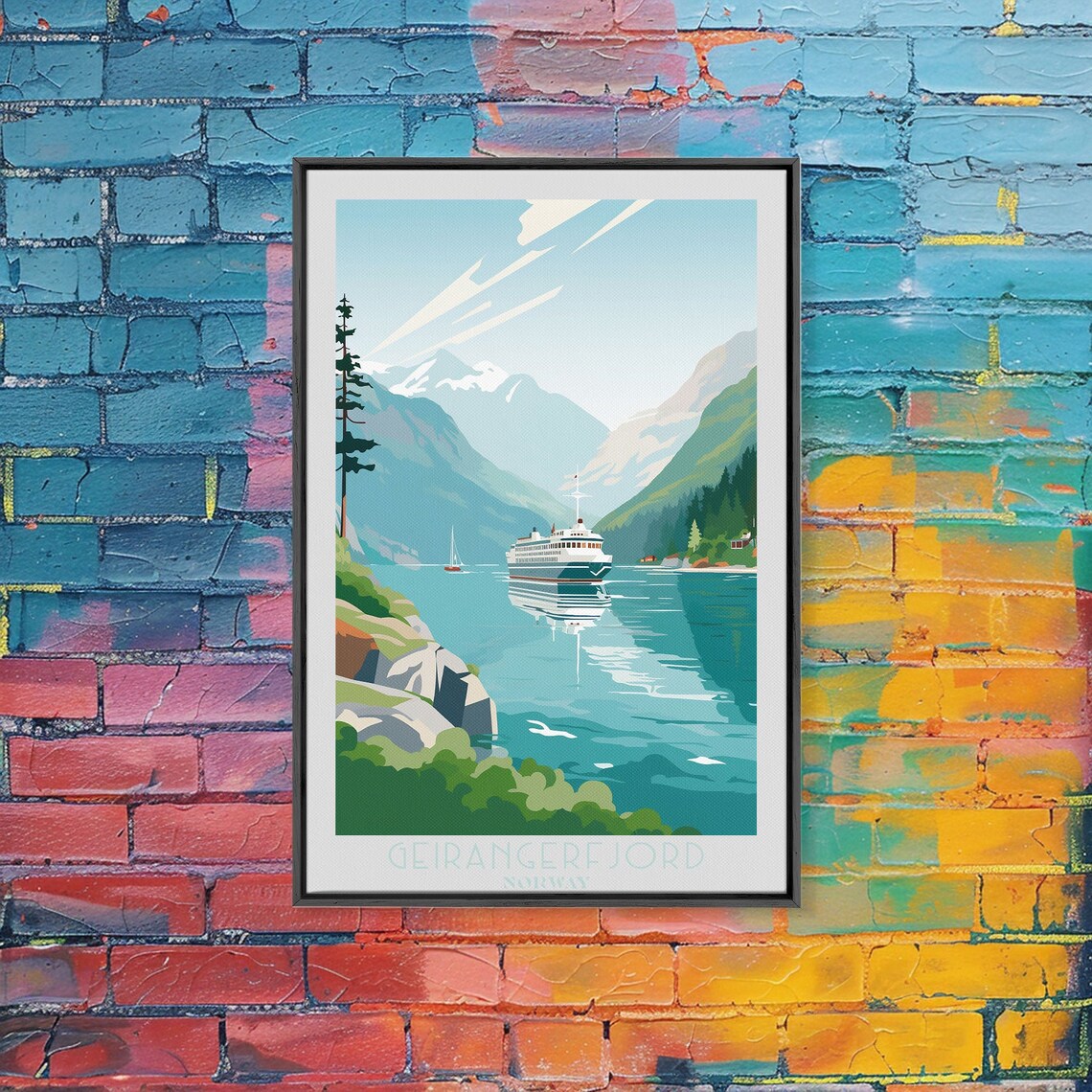 Geirangerfjord Norway Cruise Ship Fjord Snowy Peaks View Poster - Image 6