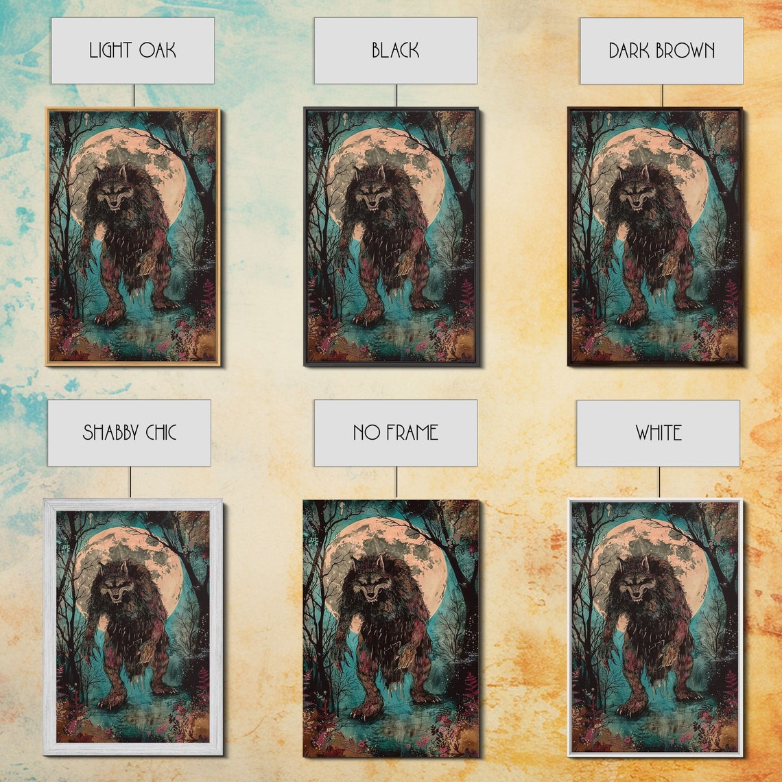 Full Moon Werewolf Menacing Forest Beast Halloween Horror Art Poster - Image 2