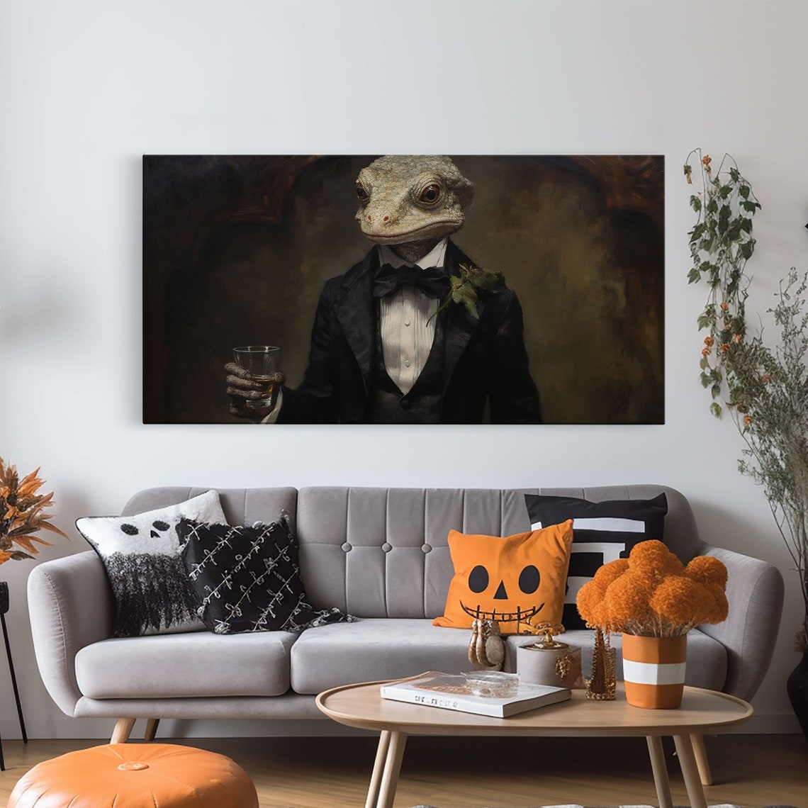 Gecko Businessman In Tuxedo Holding Drink Gothic Portrait Print - Image 5