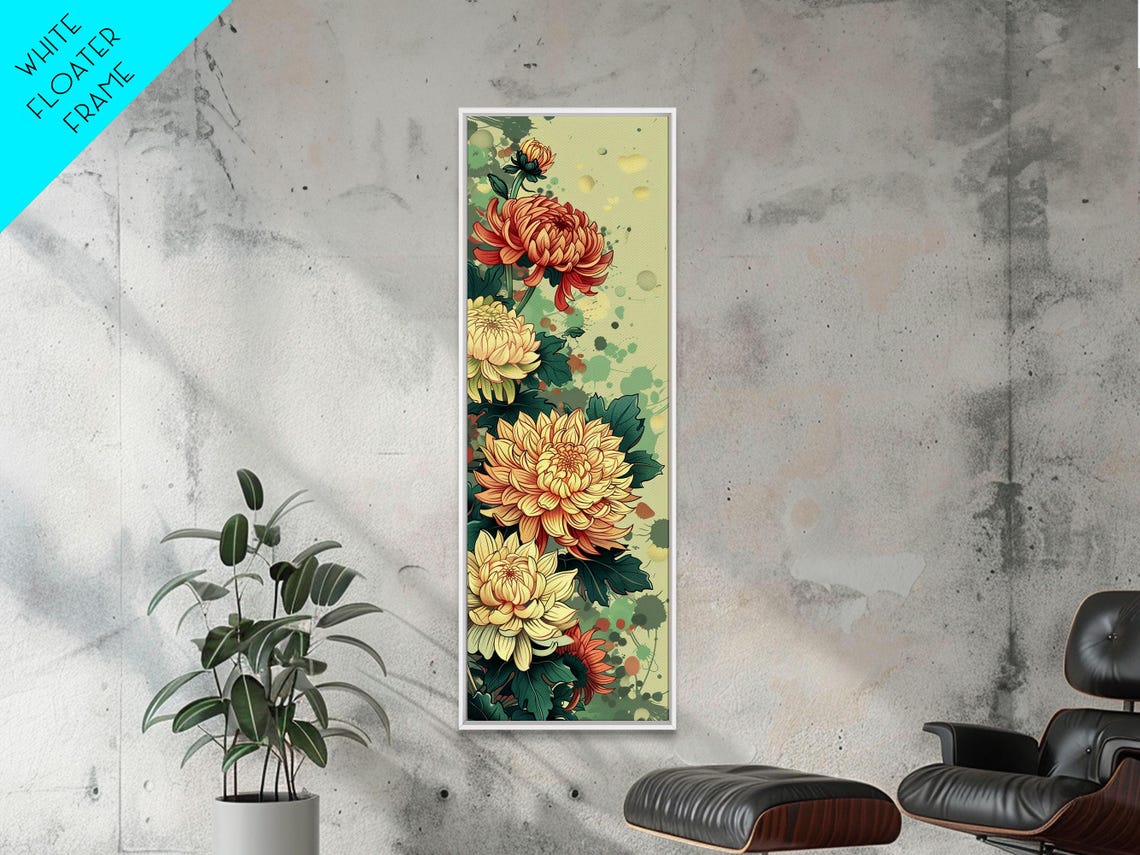 Elegant Chrysanthemums Soft Pastel Light Green Floral Art Print - Image 3