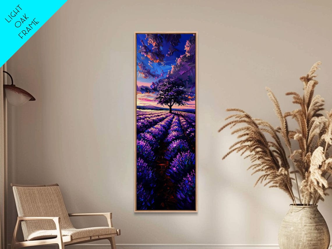 Lavender Field Purple Tree Dramatic Sunset Sky Floral Landscape Poster - Image 3