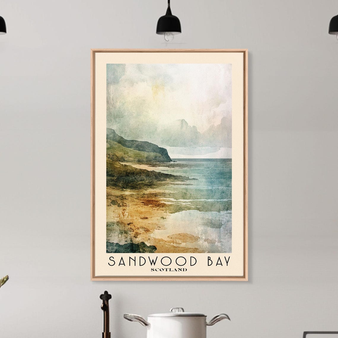 Sandwood Bay Scotland Misty Remote Cliffs Wild Coast Watercolor Poster