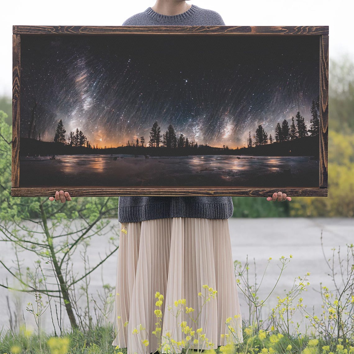 Starry Night Sky Milky Way Pines Lake Reflection Night Poster - Image 2