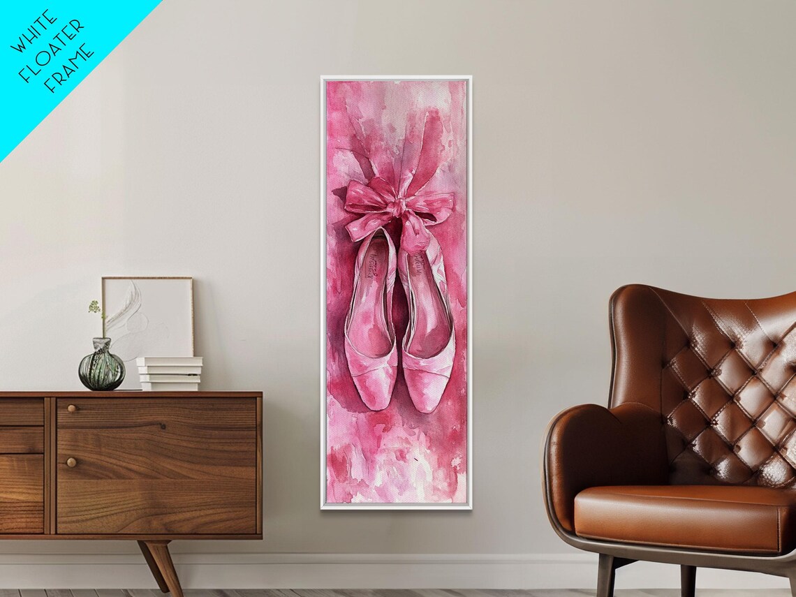 Pink Ballet Shoes Watercolor Painting Pointe Slippers Bow Vertical Poster - Image 6