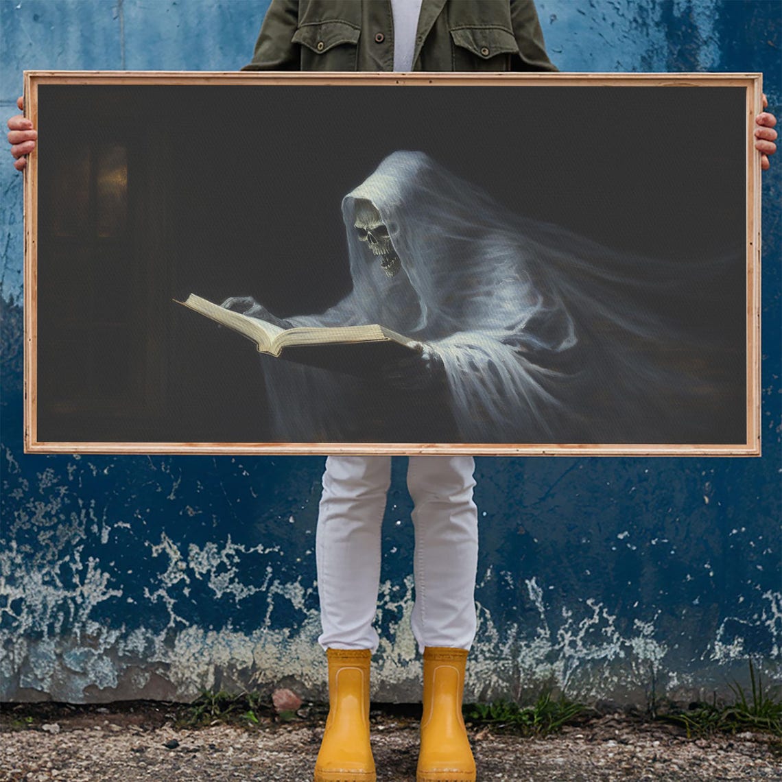 Hooded Ghost Reading Book Dark Background Spooky Phantom Art Poster - Image 6