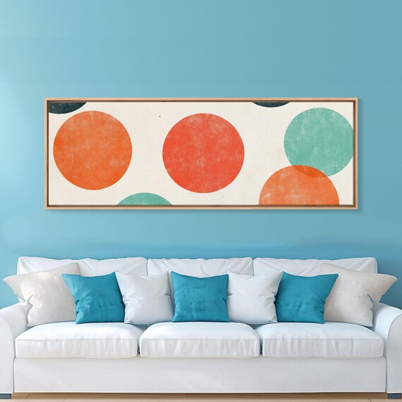 Orange And Green Wabi Sabi Wall Art Framed Print Abstract Wall Art Minimalist Neutral Circles Extra Wide Art