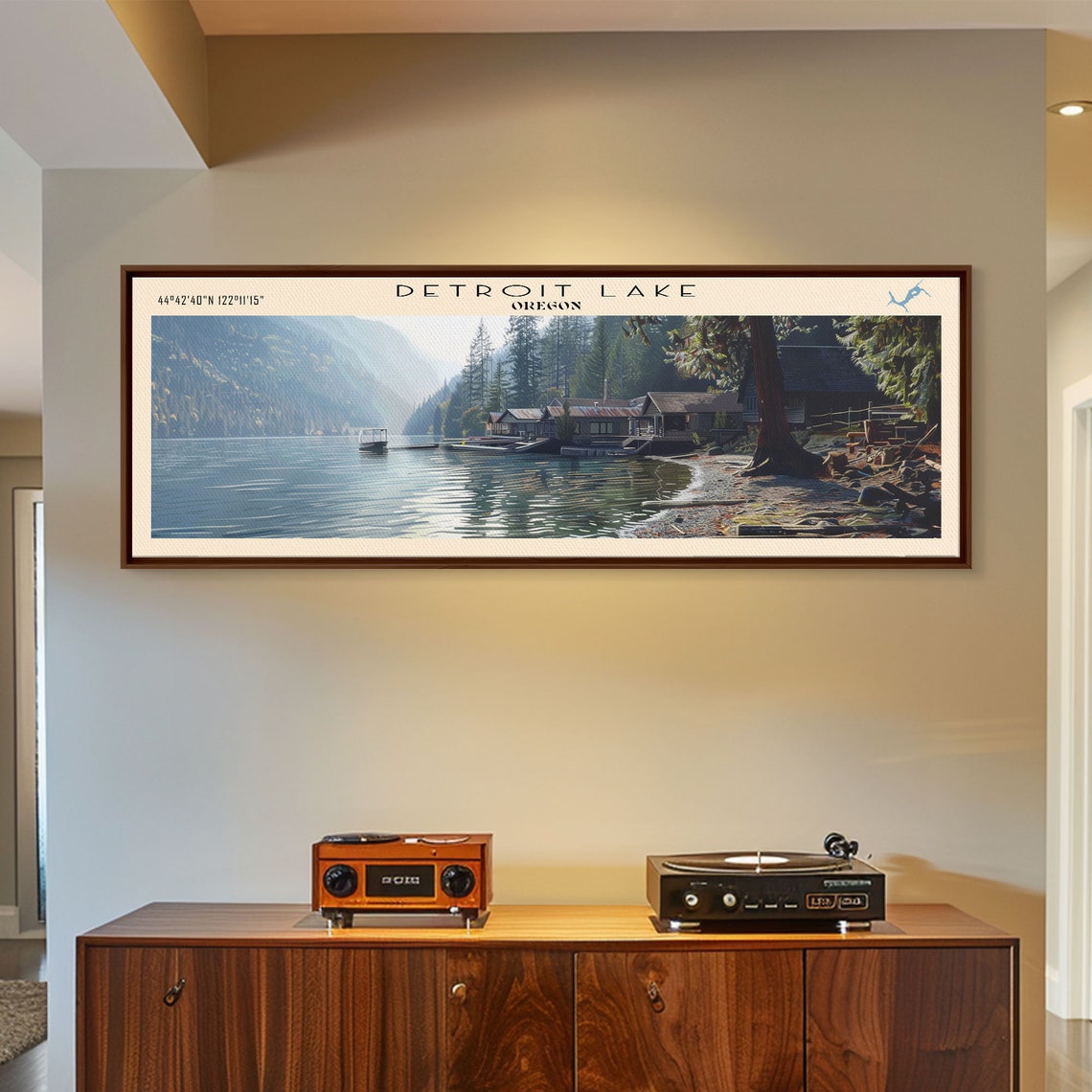 Detroit Lake Oregon Cabin Shore Boats Pine Forest Travel Poster - Image 4