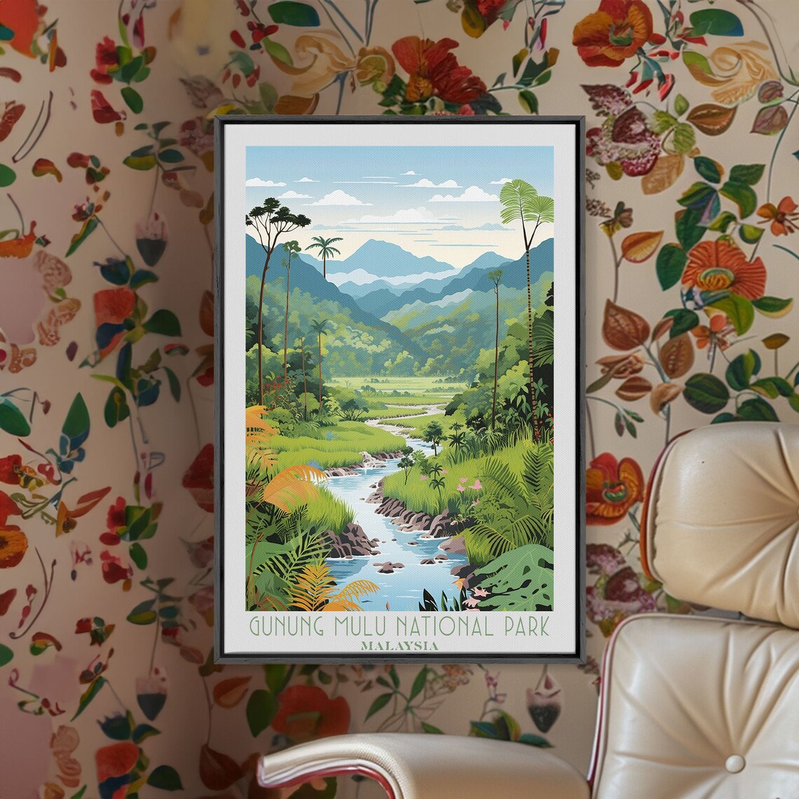 Gunung Mulu Malaysia Rainforest River Valley Mountain View Travel Poster - Image 2