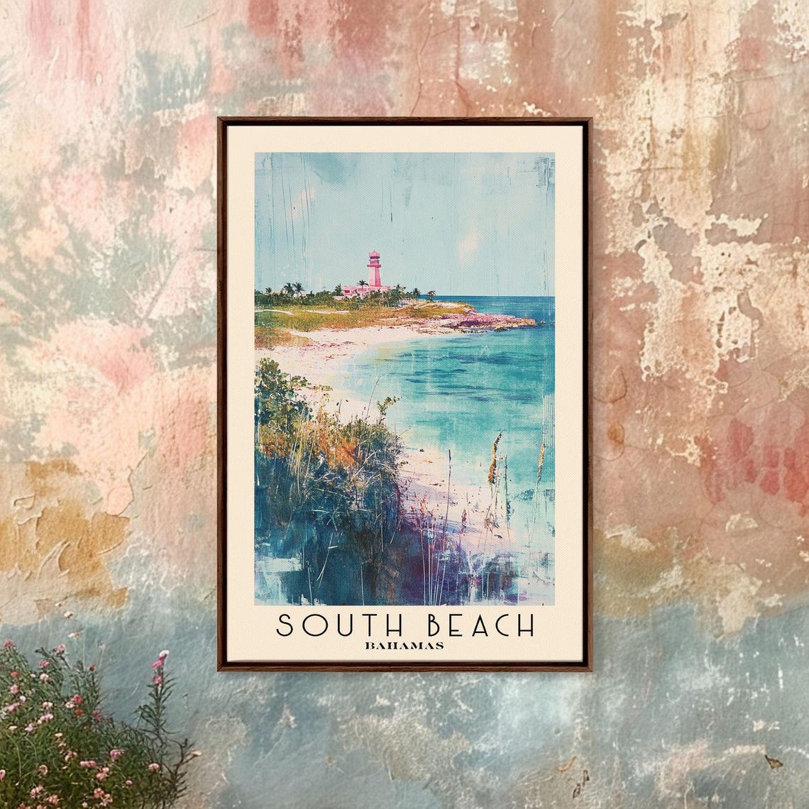 South Beach Bahamas White Sand Pink Lighthouse Turquoise Water Poster - Image 4