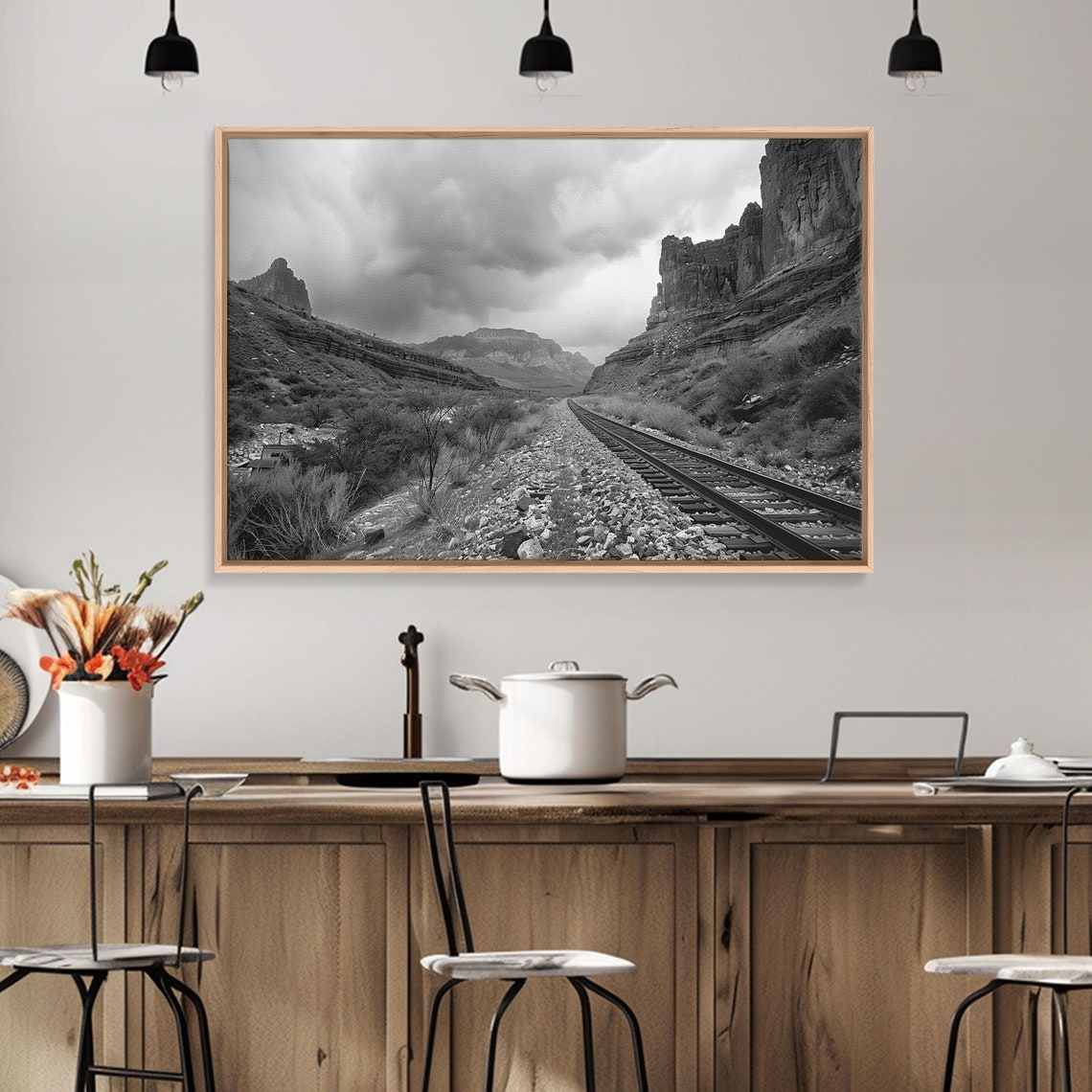Railroad Tracks Through Rocky Canyon Black White Photo Poster - Image 4