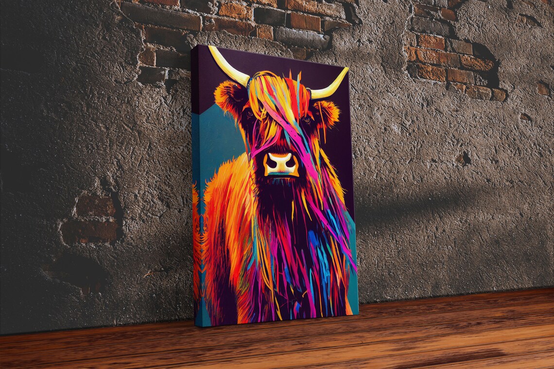 Colorful Farmhouse Highland Cow Scotland Art Print - Image 6