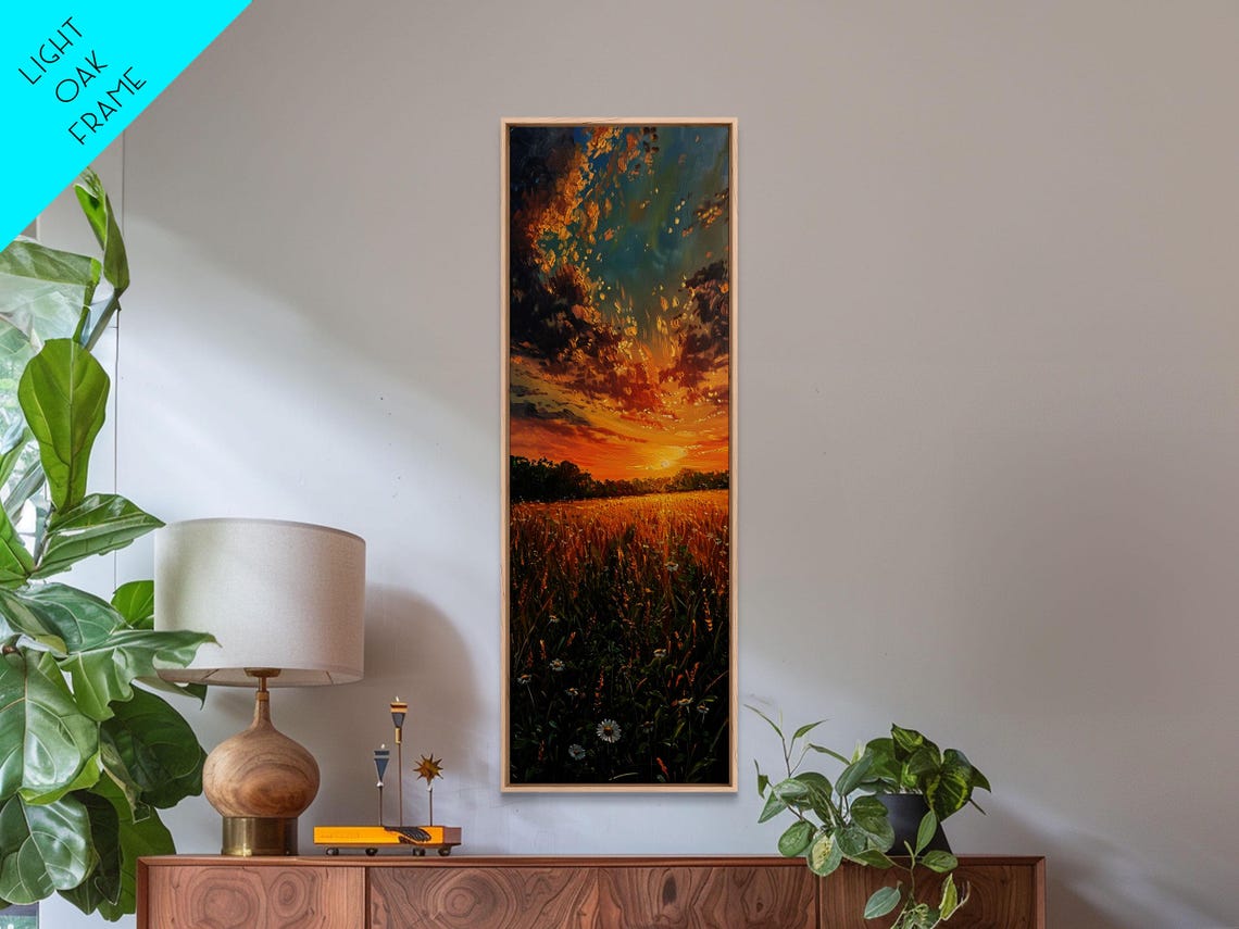 Wheat Fields At Sunset Framed Print Beautiful Wall Art Skinny Art Tall Art Statement Piece Living Room Decor - Image 2