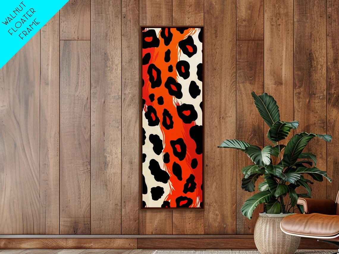 Bold Orange Black Leopard Spots Pattern Midcentury Modern Tall Skinny Poster - Image 3