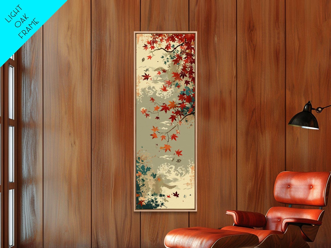 Autumn Maple Leaves Soft Neutral Japanese Tall Vertical Print - Image 3