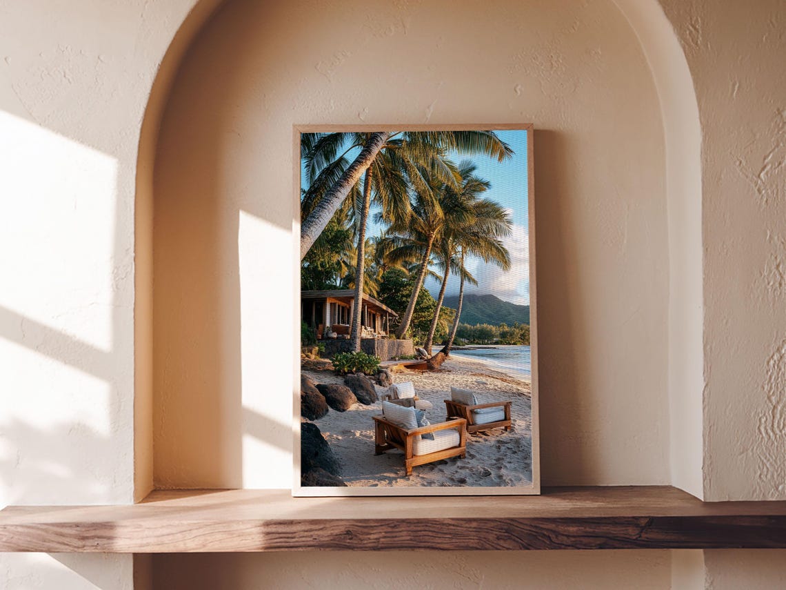 Vibrant Palm Tree Beach Framed Print Coastal Decor Wall Art Hawaiian Landscape Painting Tropical Nautical Wall Art - Image 3