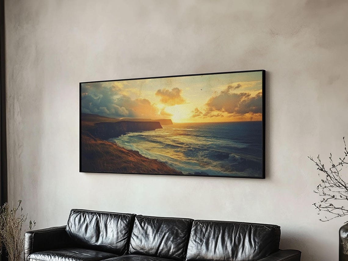 Dramatic Sea Cliffs At Golden Sunset Ocean Coast Landscape Poster - Image 6