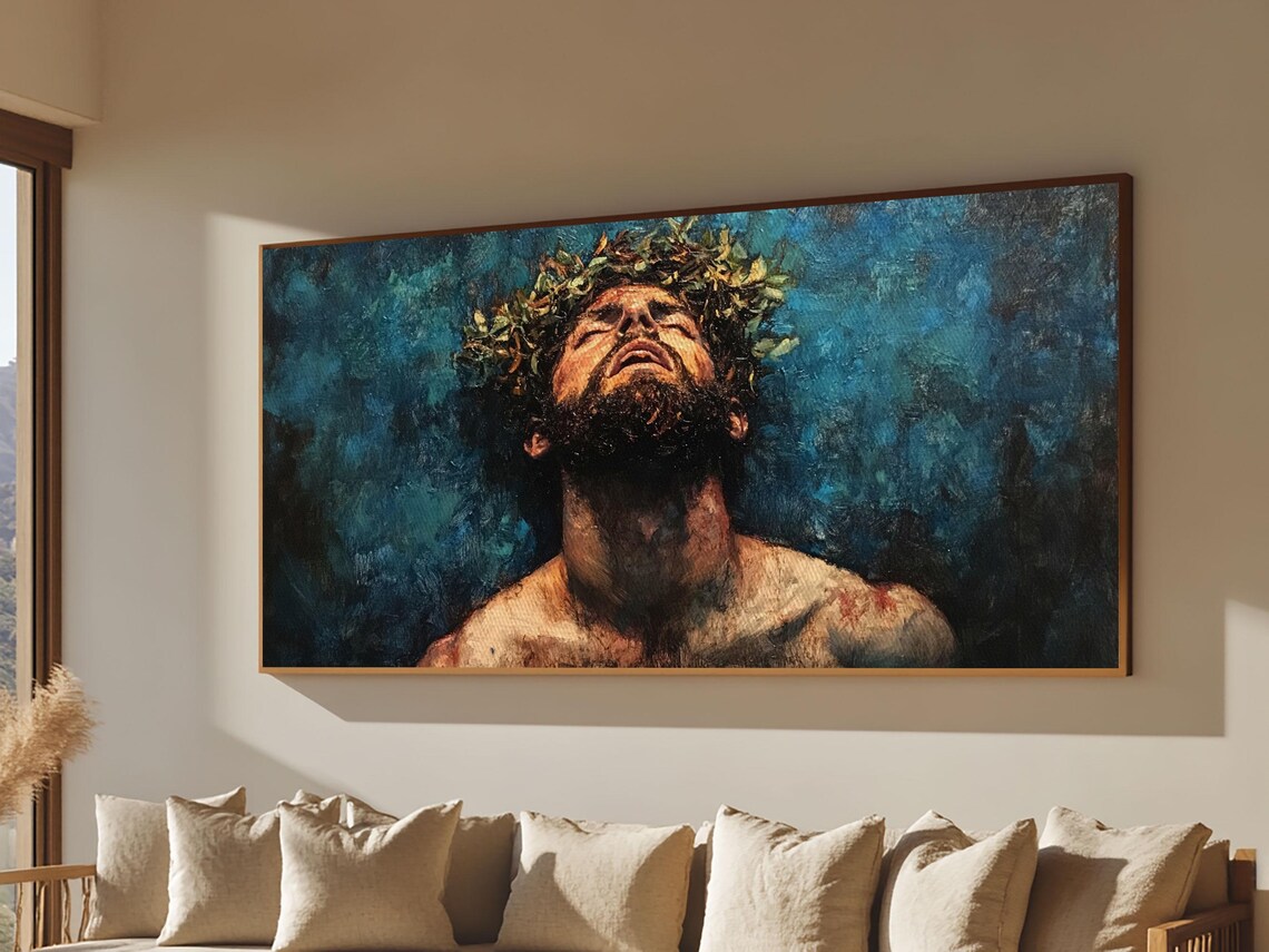 Jesus Christ Crown Of Thorns Portrait Looking Up Faith Devotion Wall Art - Image 6
