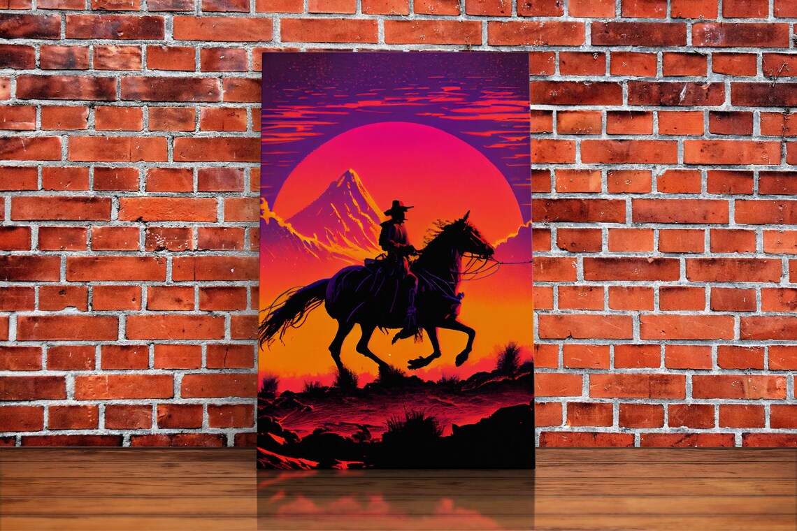 Outrun Style Wild West Sunset, Retro Western Art Print