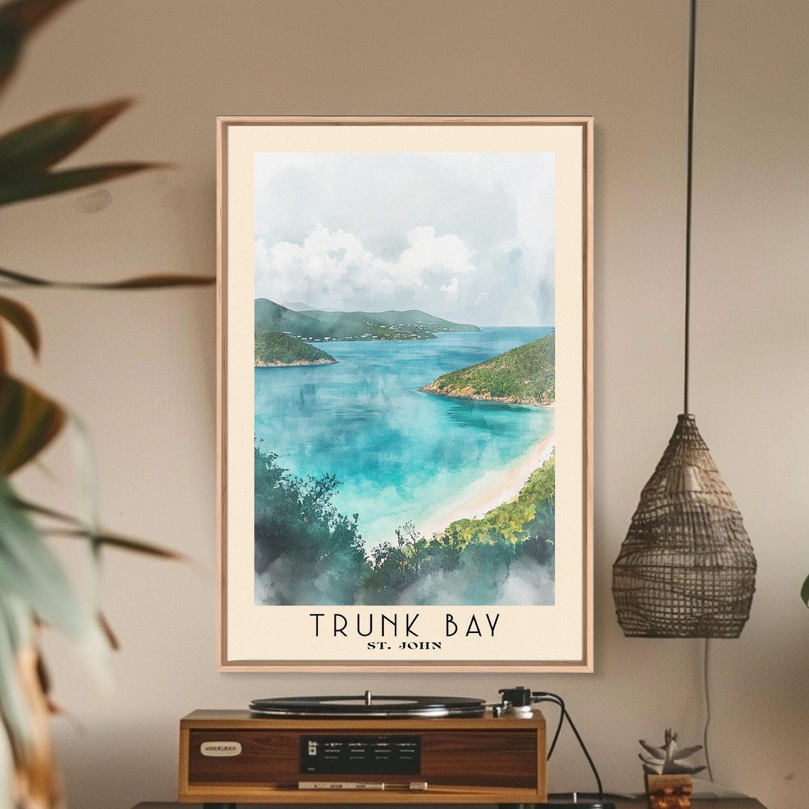 Trunk Bay St John Elevated Turquoise Bay View Watercolor Travel Poster - Image 3