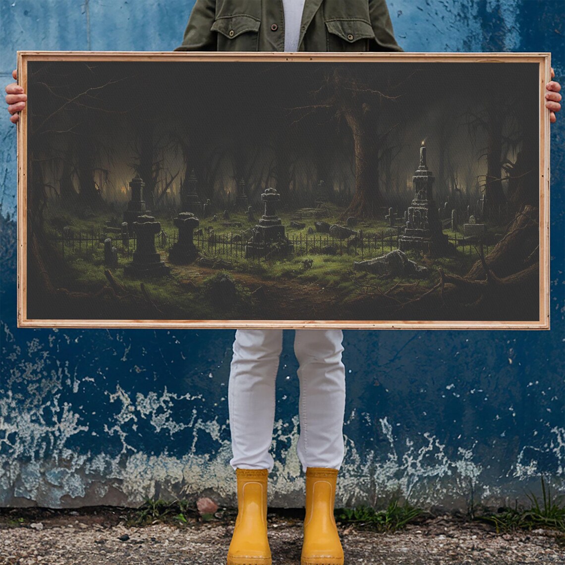 Haunted Cemetery Midnight Moody Graveyard Oil Painting Halloween Poster - Image 6