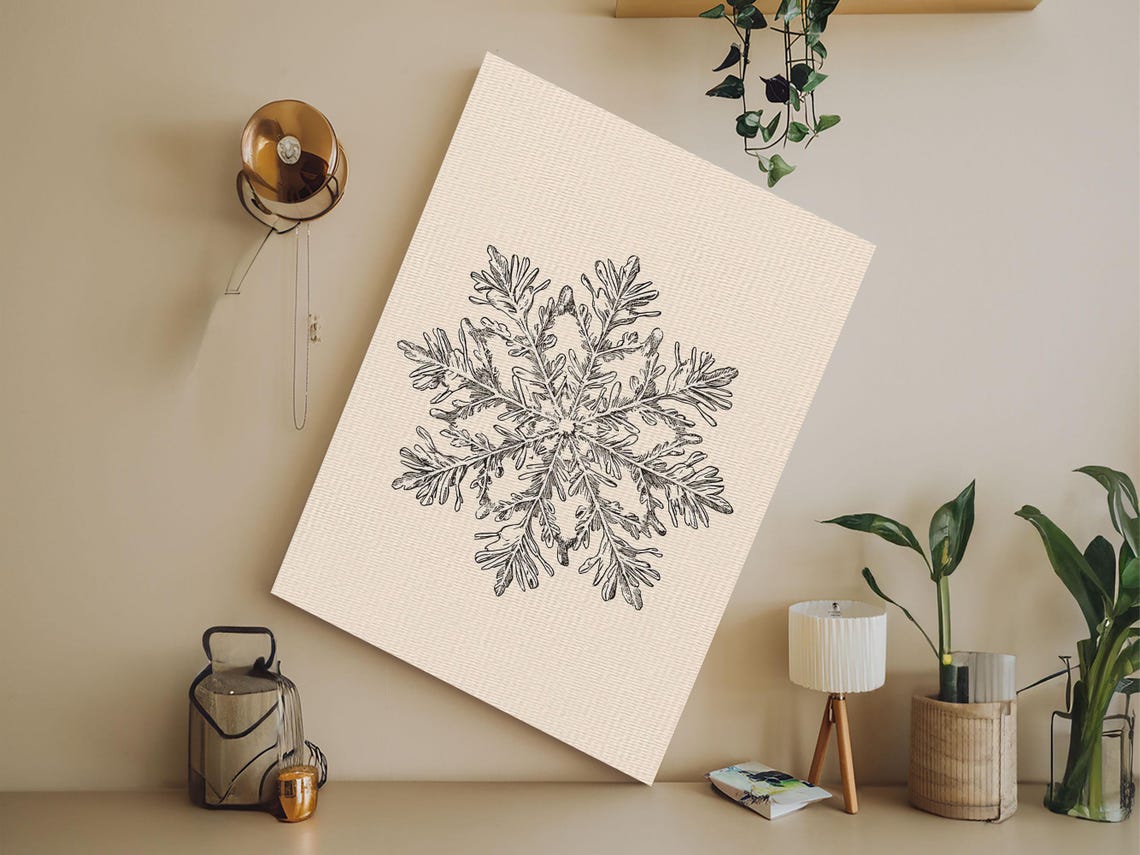 Detailed Vintage Snowflake Engraving Winter Botanical Wall Art Print - Image 4