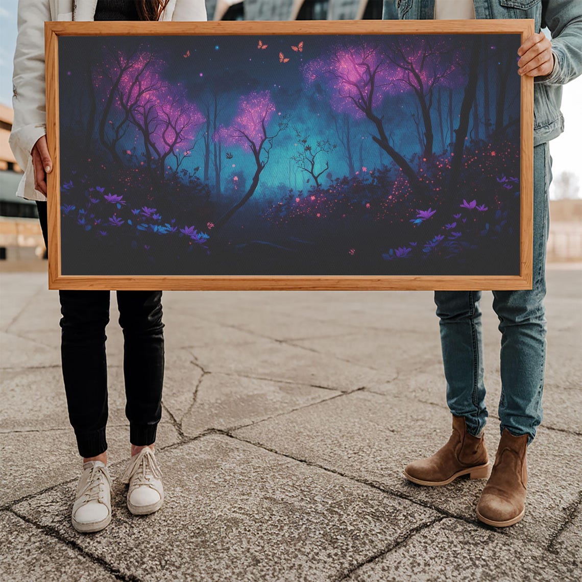 Glowing Purple Trees Night Fantasy Forest Butterflies Mystical Poster - Image 5