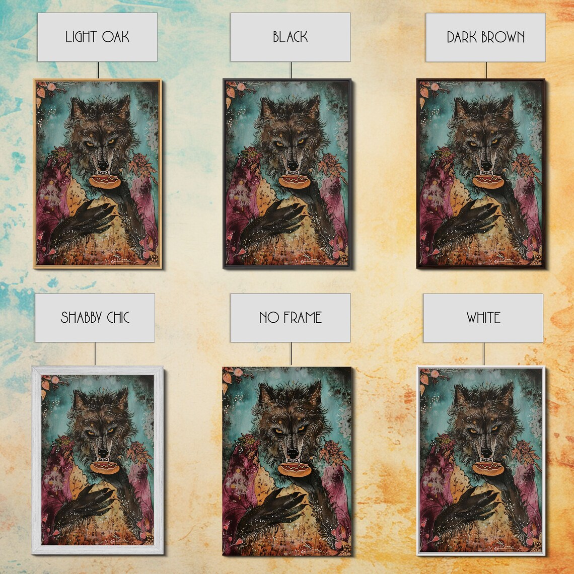 Werewolf Holding Hotdog Floral Dress Funny Halloween Art Poster - Image 2
