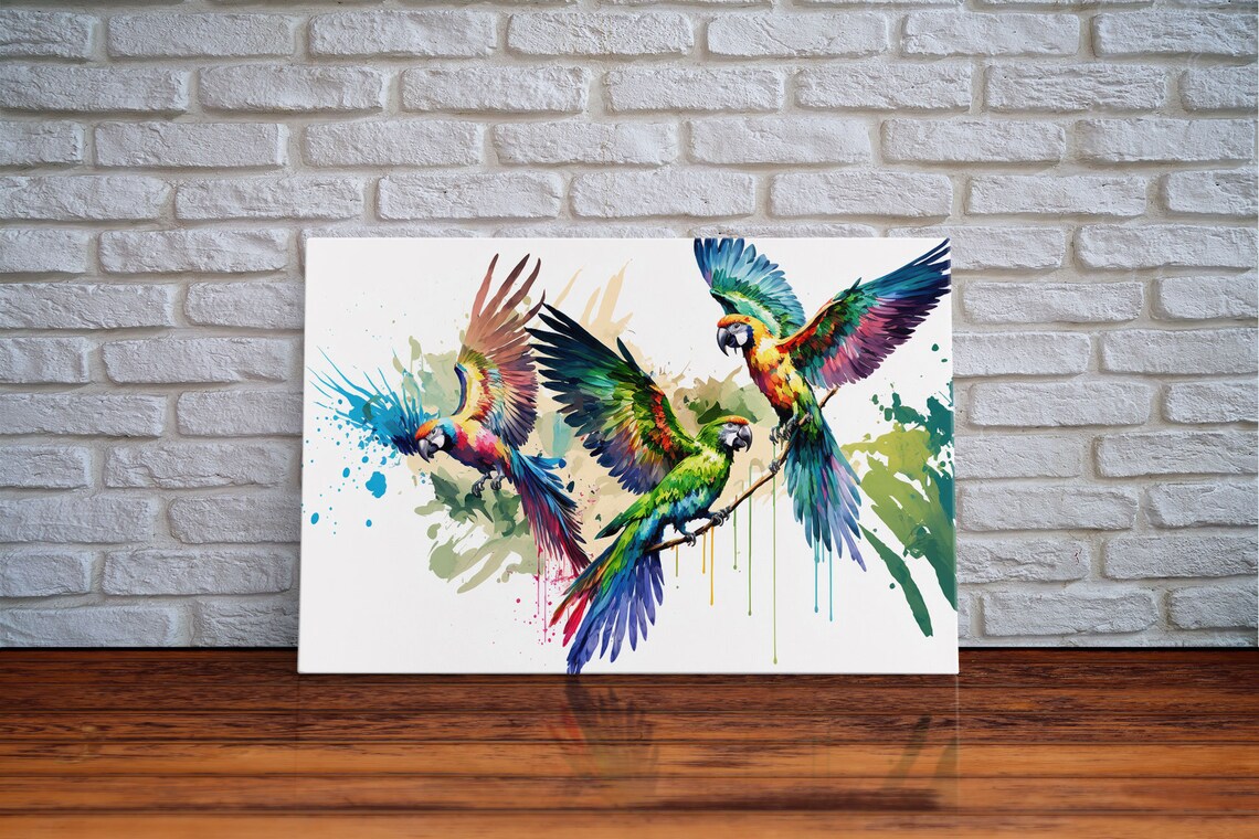 Birds Of Paradise 3 Watercolor Parrots, Boho Art Print
