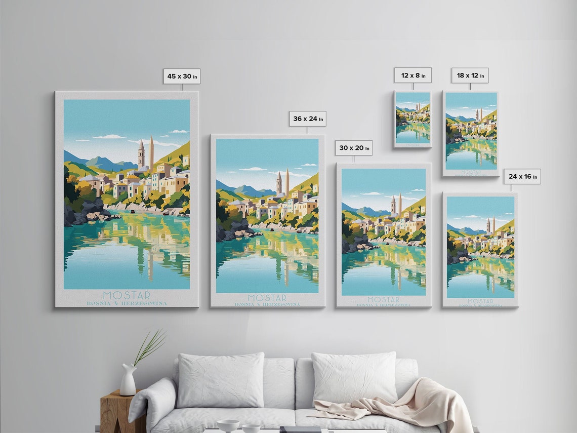 Mostar Bosnia Herzegovina Old Town River Reflection Travel Poster - Image 2
