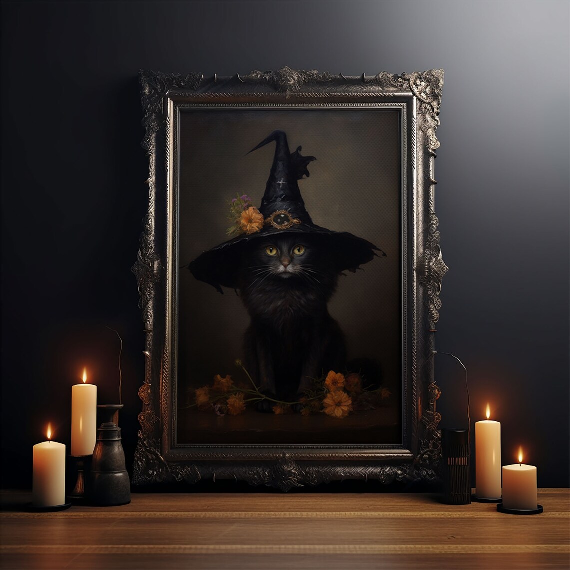 Witch Cat With Flower In Her Cap, Dark Academia Art Print - Image 3