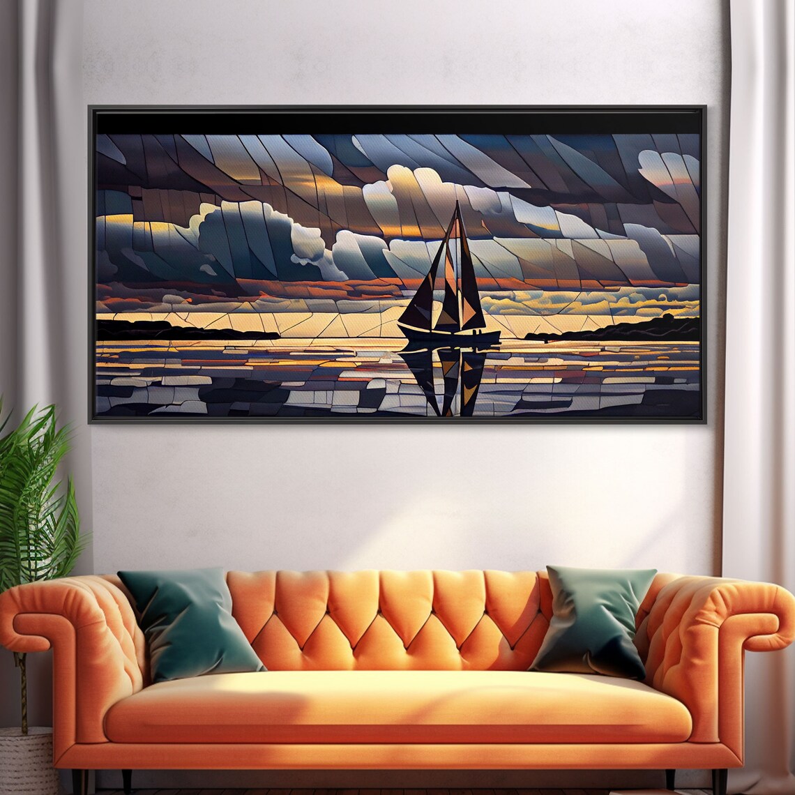Art Deco Stained Glass Sail Boat Art Print - Image 5