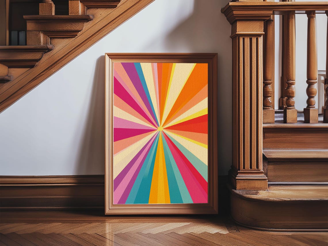 Colorful Sunburst Rays Pink Orange Teal Boho Geometric Wall Art Print - Image 6
