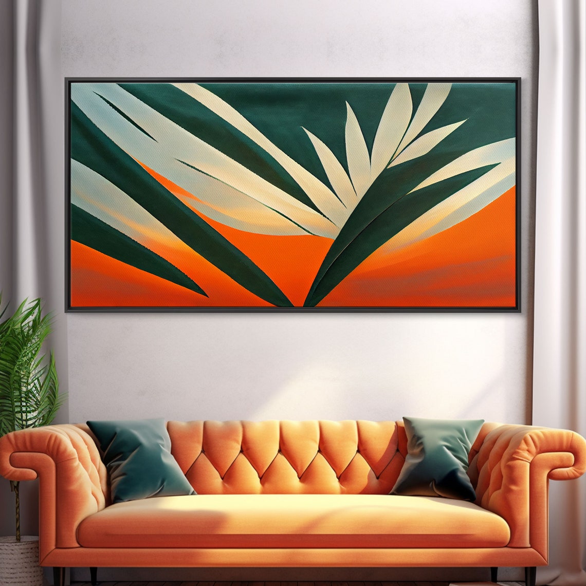 Vintage Style Art Deco Palm Leaf Framed Print Framed Art Wall Decor Palm Tree Tropical Art Mindcentury Art Deco Style - Image 4