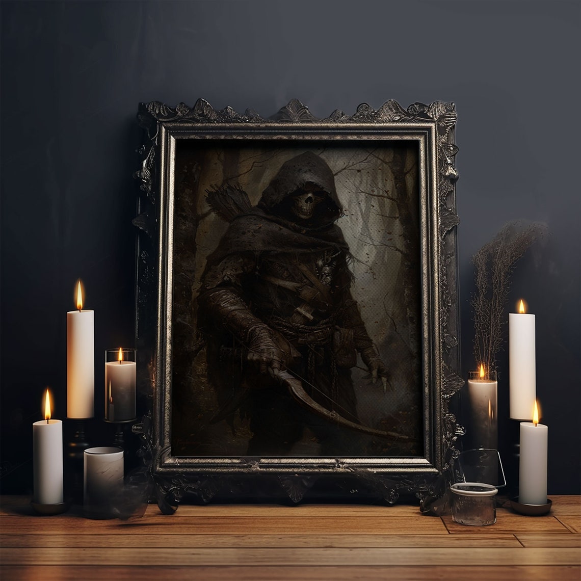 Grim Reaper Archer Skeleton With Bow In Dark Forest Gothic Poster - Image 6