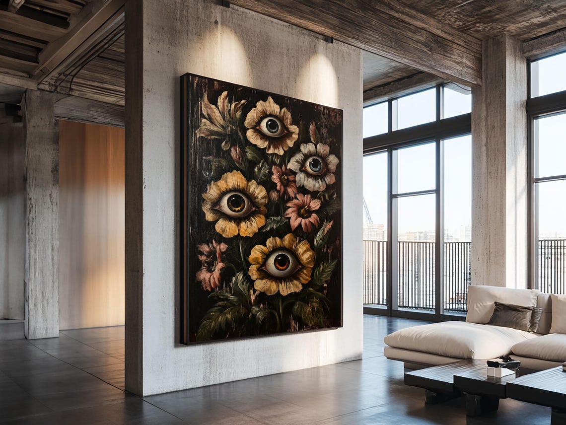Gothic Flowers With Eyes Dark Botanical Macabre Painting Print - Image 4