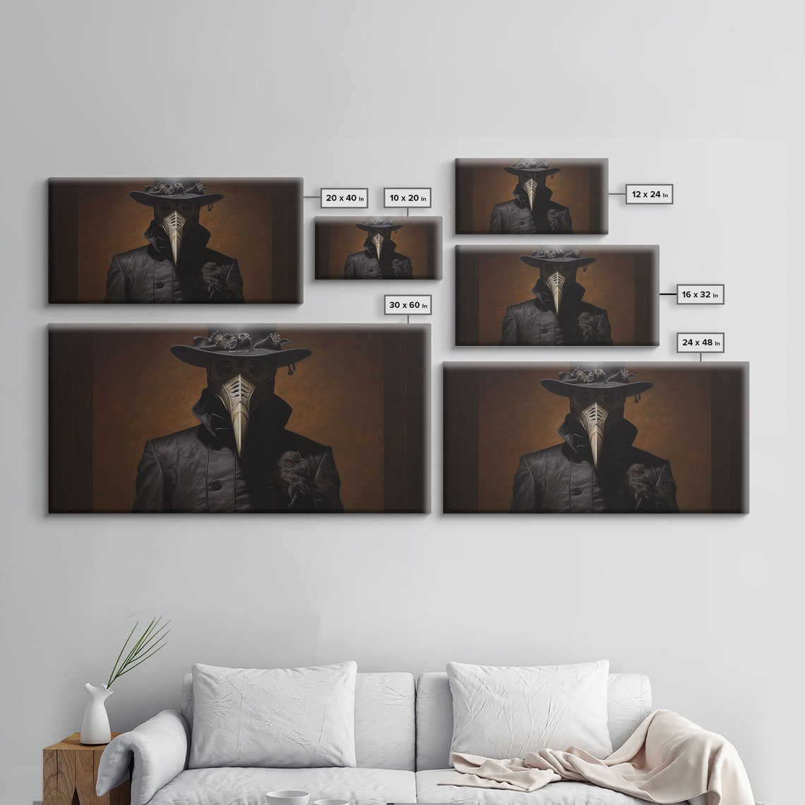 Plague Doctor With Black Crow Amber Victorian Gothic Wall Art - Image 2