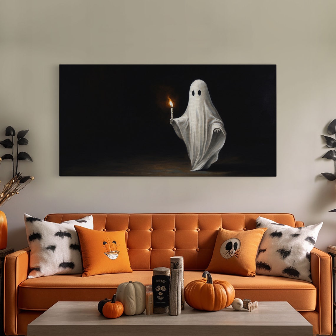 Ghost Holding Burning Candle In The Dark Panoramic Halloween Print - Image 4