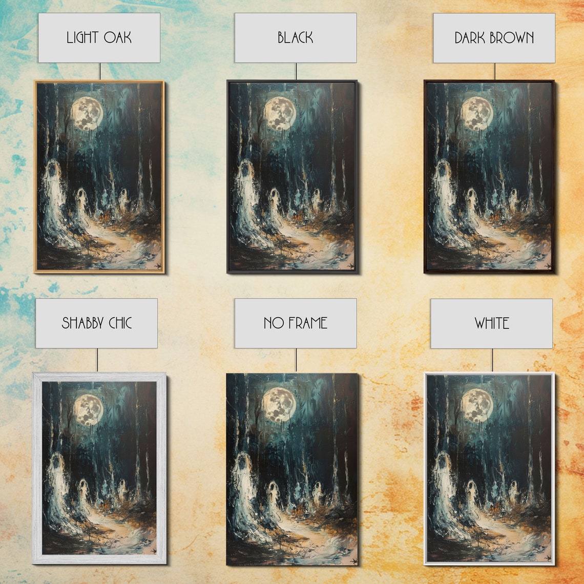 Ghostly Figures In Moonlit Forest Haunting Full Moon Night Poster - Image 3