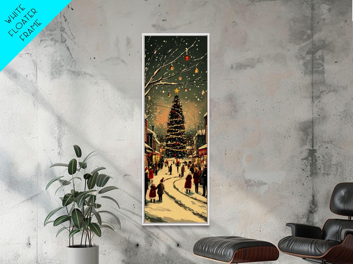 Christmas Tree Town Square Snowy Night Vintage Holiday Poster - Image 6