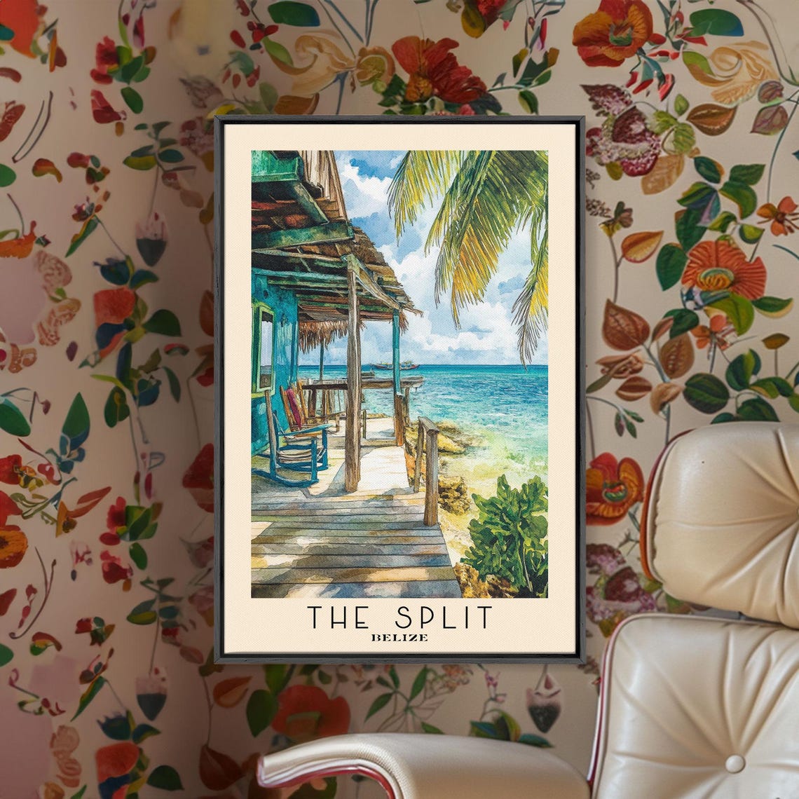 The Split Belize Rustic Pier Beach Bar Palm Trees Turquoise Sea Poster