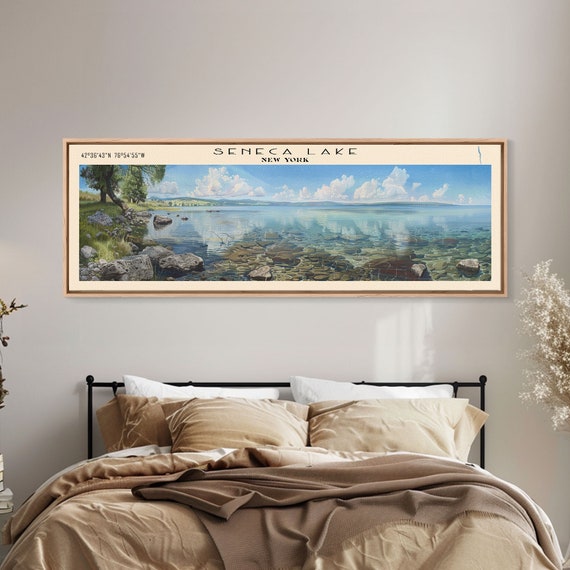 Seneca Lake New York Panoramic Framed Print Lake House Decor Wall Art Travel Poster Serene Lake Scene Bedroom Decor